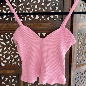 Zara brand new minimalistic cotton Pink Ribbed Camisole Top